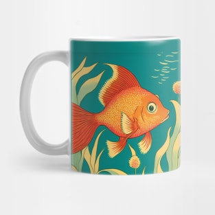 Cute Goldfish swimming in the sea with Seaweed and Ocean Life Mug